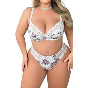 WOMEN'S Roses Sexy Lace Push Up Bra & Babydoll Nightwear Lingerie Set